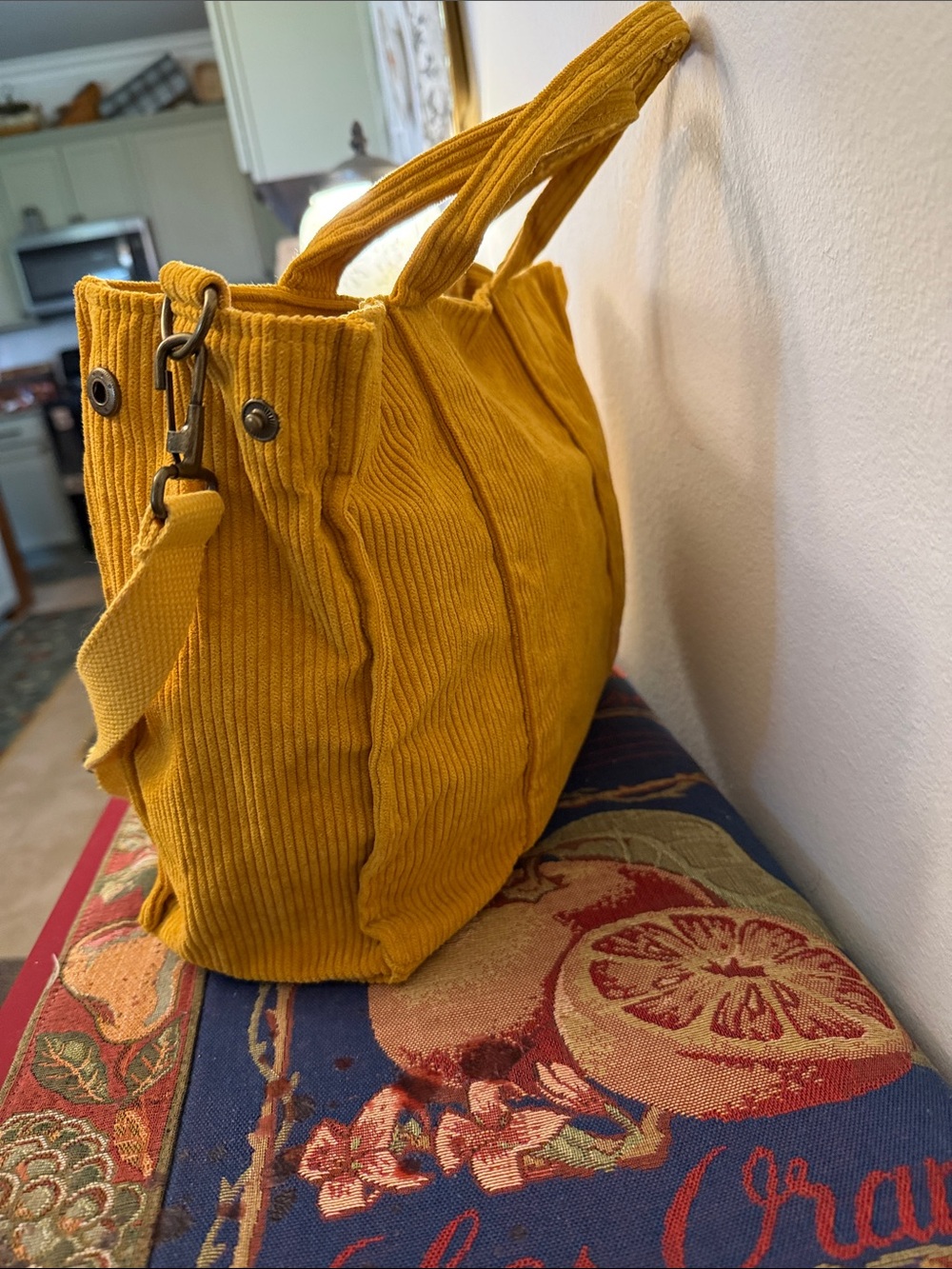 Yellow Corduroy Tote Bag with Removable Strap - Picture 3 of 3